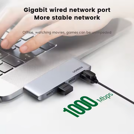 Adaptador 4 en 1 USB-C Hub con HDMI-4k, RJ45, USB 3.0 Ugreen