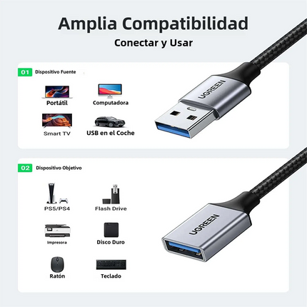 Cable Extension USB 3.0 macho a hembra Ugreen 5 Metros