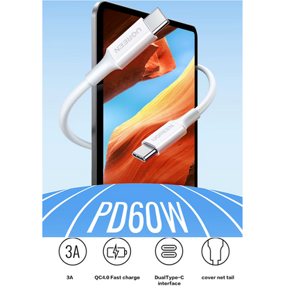 Cable Carga Rapido USB-C a USB-c 3A, PD60W, 2M Ugreen