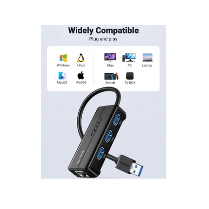 Hub Ethernet 3.0 4 en 1 USB 3.0x3  RJ45x1 Ugreen