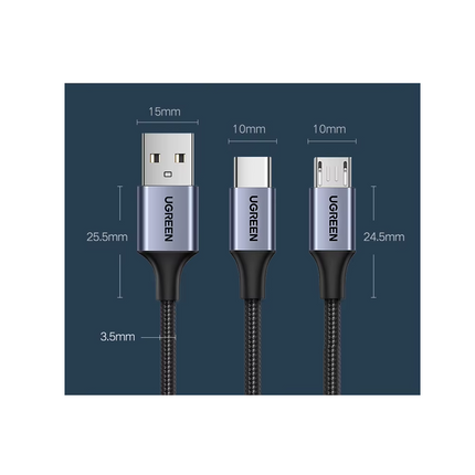 Cable 2 en 1 USB-A a USB-C y Micro USB 1 metro Ugreen