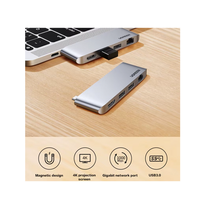 Adaptador 4 en 1 USB-C Hub con HDMI-4k, RJ45, USB 3.0 Ugreen