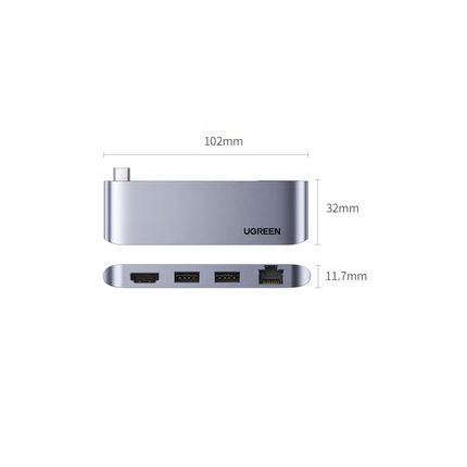 Adaptador 4 en 1 USB-C Hub con HDMI-4k, RJ45, USB 3.0 Ugreen